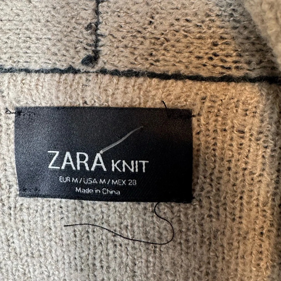 Zara Knit Grey Draped Lapel Open Wool Blend Cardigan Sweater Women's Size Medium - Picture 2 of 6